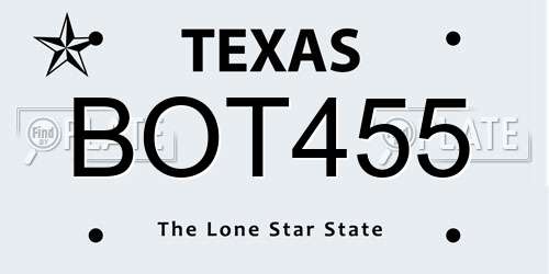 BOT455 Texas License Plate