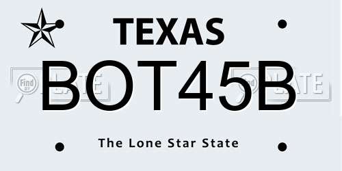 BOT45B Texas License Plate