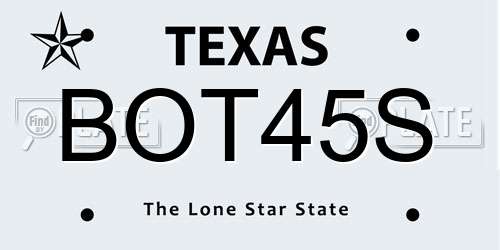 BOT45S Texas License Plate
