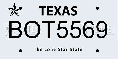 BOT5569 Texas License Plate