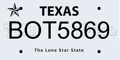BOT5869 Texas License Plate