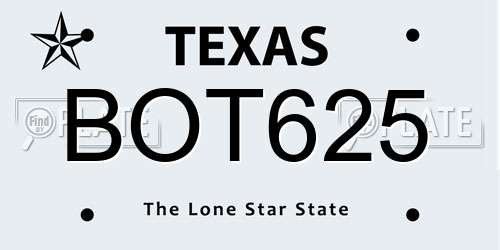 BOT625 Texas License Plate