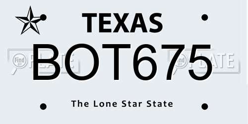 BOT675 Texas License Plate