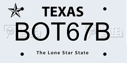BOT67B Texas License Plate
