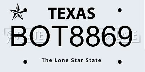 BOT8869 Texas License Plate