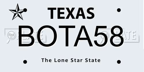 BOTA58 Texas License Plate
