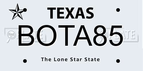BOTA85 Texas License Plate