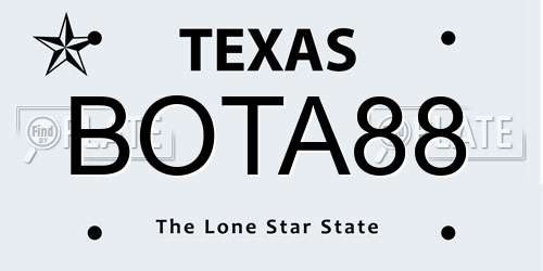 BOTA88 Texas License Plate