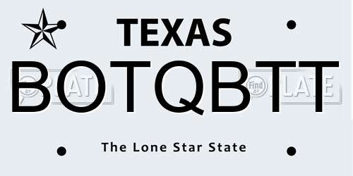 BOTQBTT Texas License Plate