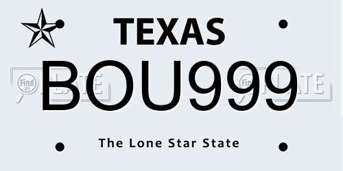 BOU999 Texas License Plate