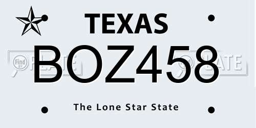 BOZ458 Texas License Plate
