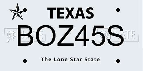 BOZ45S Texas License Plate