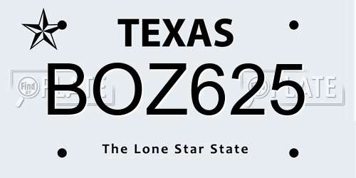 BOZ625 Texas License Plate