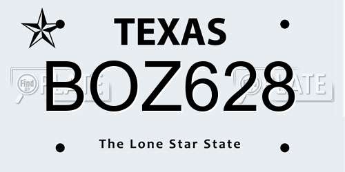 BOZ628 Texas License Plate