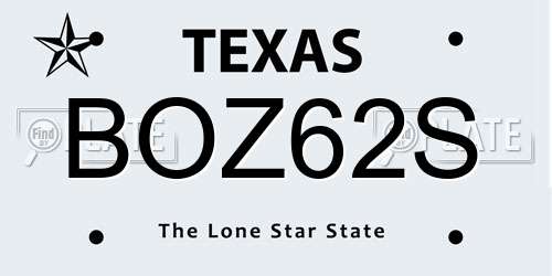 BOZ62S Texas License Plate