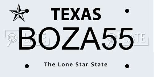 BOZA55 Texas License Plate