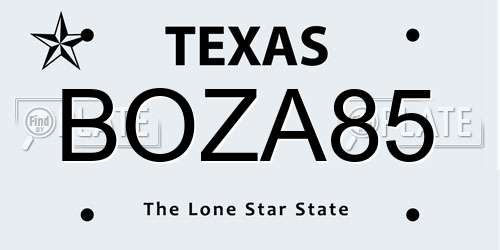 BOZA85 Texas License Plate