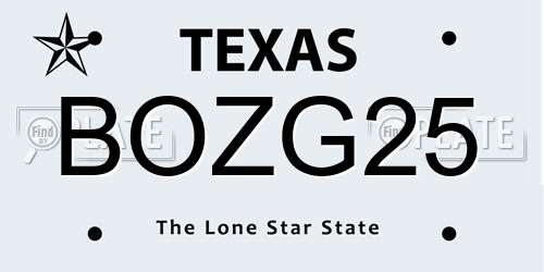 BOZG25 Texas License Plate