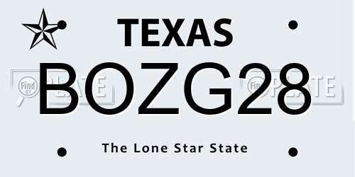 BOZG28 Texas License Plate