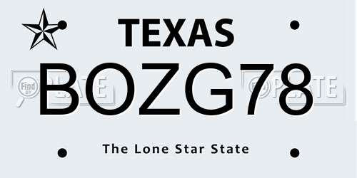BOZG78 Texas License Plate