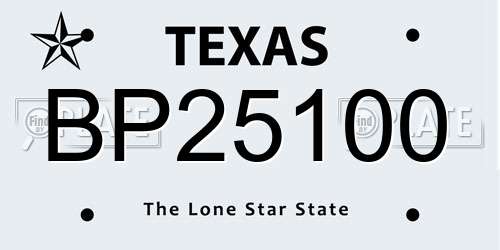 BP25100 Texas License Plate