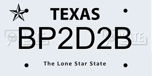 BP2D2B Texas License Plate