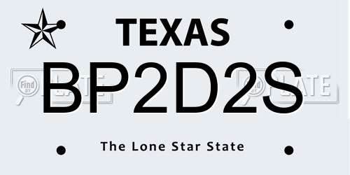 BP2D2S Texas License Plate