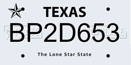 BP2D653 Texas License Plate