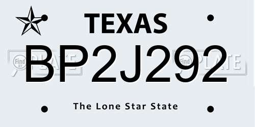 BP2J292 Texas License Plate
