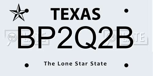 BP2Q2B Texas License Plate