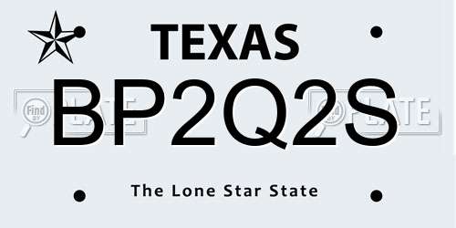 BP2Q2S Texas License Plate