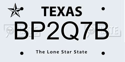 BP2Q7B Texas License Plate