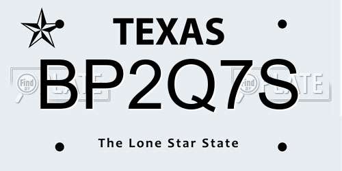 BP2Q7S Texas License Plate