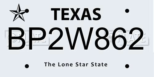 BP2W862 Texas License Plate