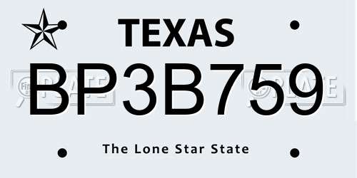 BP3B759 Texas License Plate