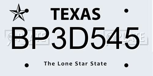 BP3D545 Texas License Plate