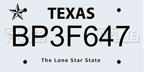 BP3F647 Texas License Plate
