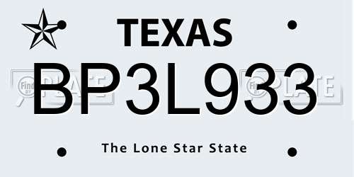 BP3L933 Texas License Plate