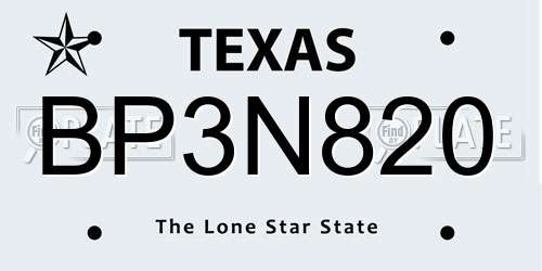BP3N820 Texas License Plate