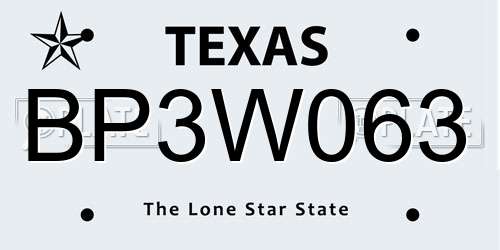 BP3W063 Texas License Plate