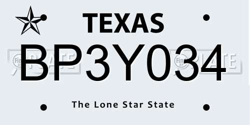 BP3Y034 Texas License Plate