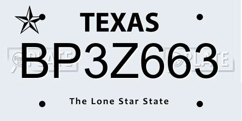 BP3Z663 Texas License Plate