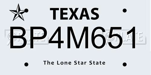 BP4M651 Texas License Plate