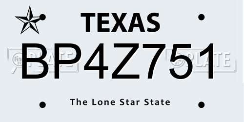 BP4Z751 Texas License Plate