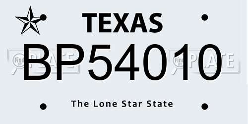 BP54010 Texas License Plate