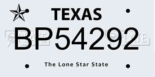 BP54292 Texas License Plate