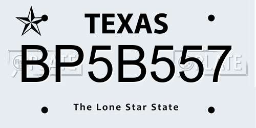 BP5B557 Texas License Plate