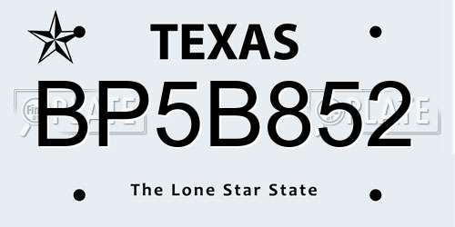 BP5B852 Texas License Plate
