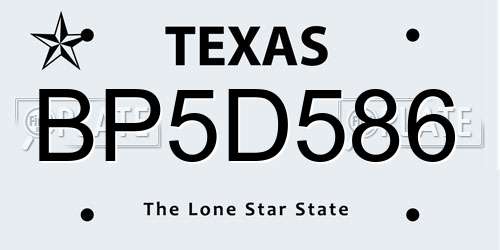 BP5D586 Texas License Plate