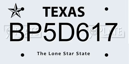 BP5D617 Texas License Plate